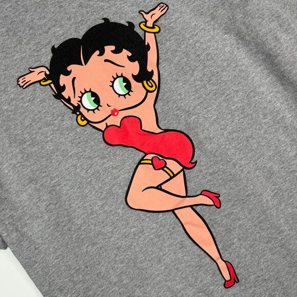Betty Boop Pinup Screen Printed Graphic T-Shirt Gray Red Unisex M - Picture 2 of 6
